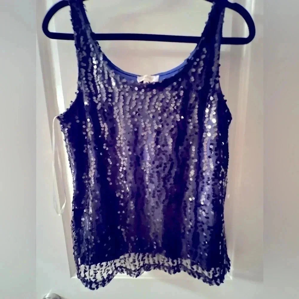 Laundry By Shelli Segal Deep Navy fully lined Sequin Shell Tank Top-Size Medium